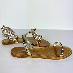 Alexandria Brandao Aria Shimmery Dark Gold Little Girl Jelly Sandals Size 3